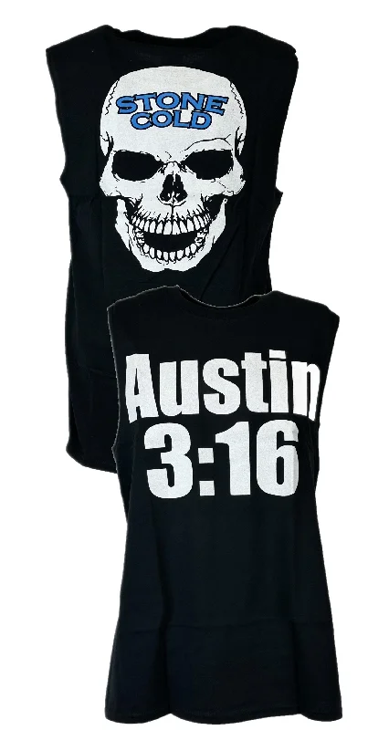 T-Shirt with Matching Custom Prints-Stone Cold Steve Austin Sleeveless 3:16 White Skull Mens Black T-shirt