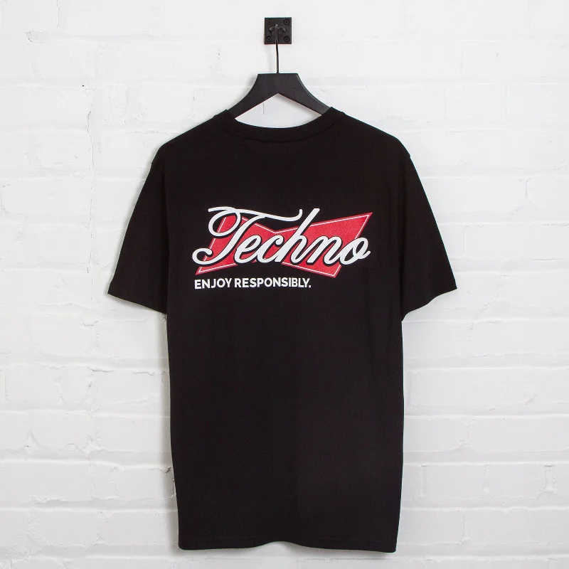 T-Shirt with Catchy Phrases-Techno Responsibly Back Print - Tshirt - Black