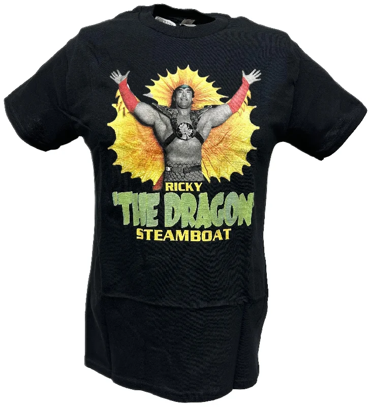 T-Shirt for College and University Teams-The Dragon Ricky Steamboat WWE Legend Mens Black T-shirt