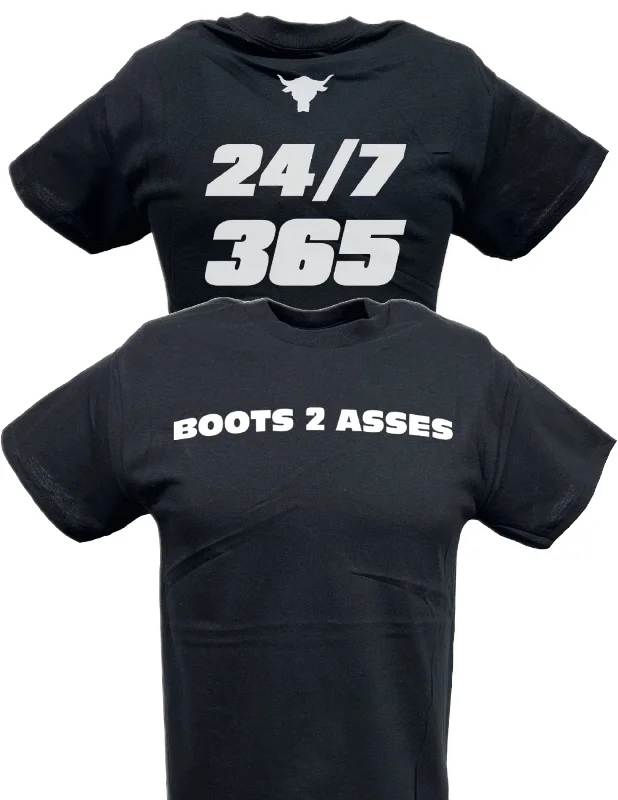 T-Shirt for Exercise Wear-The Rock 24-7-365 Team Bring It Boots to Asses Mens Black T-shirt