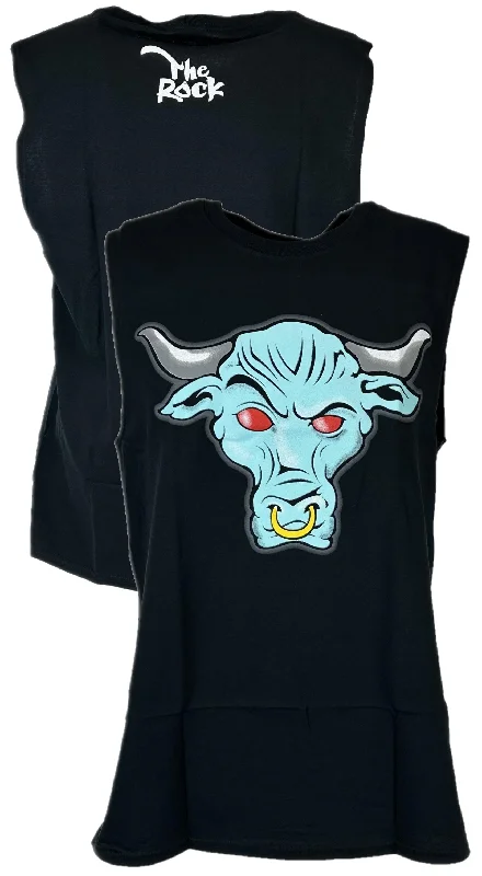 T-Shirt with Catchy Phrases-The Rock Blue Brahma Bull Sleeveless Black Muscle T-shirt