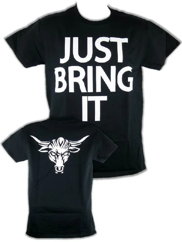 T-Shirt for Team Building Events-The Rock Just Bring It White Logo Brahma Bull Mens T-shirt