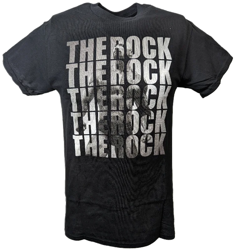 T-Shirt with Custom Logos for Businesses-The Rock Repeat WWE Mens Black T-shirt