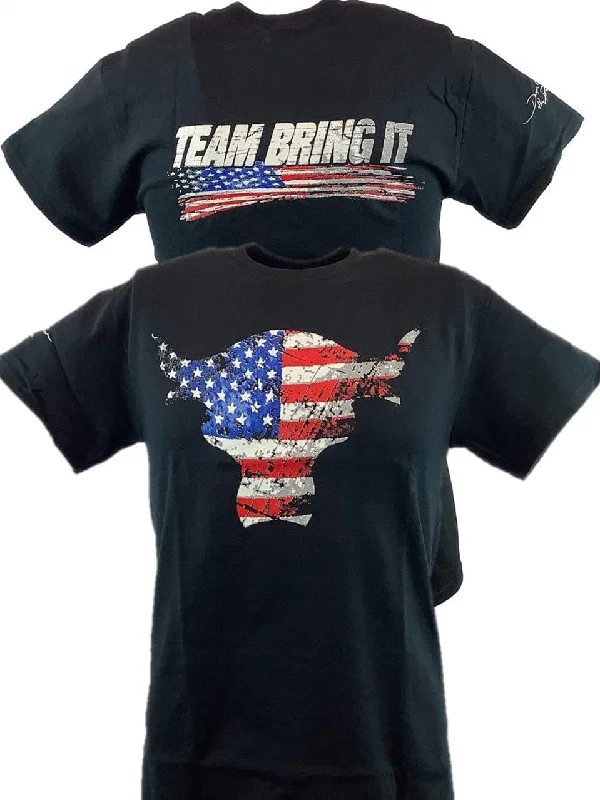 T-Shirt for Motivational Quotes-The Rock Team Bring It USA Bull Red White Blue Mens T-shirt