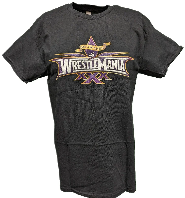 T-Shirt with Trendy Custom Prints-WrestleMania 30 XXX WWE Logo Mens Black T-shirt