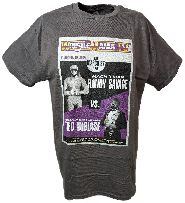 T-Shirt for Event Staff Uniforms-Wrestlemania 4 IV Macho Man Randy Savage vs Million Dollar Man WWE Mens Grey T-shirt