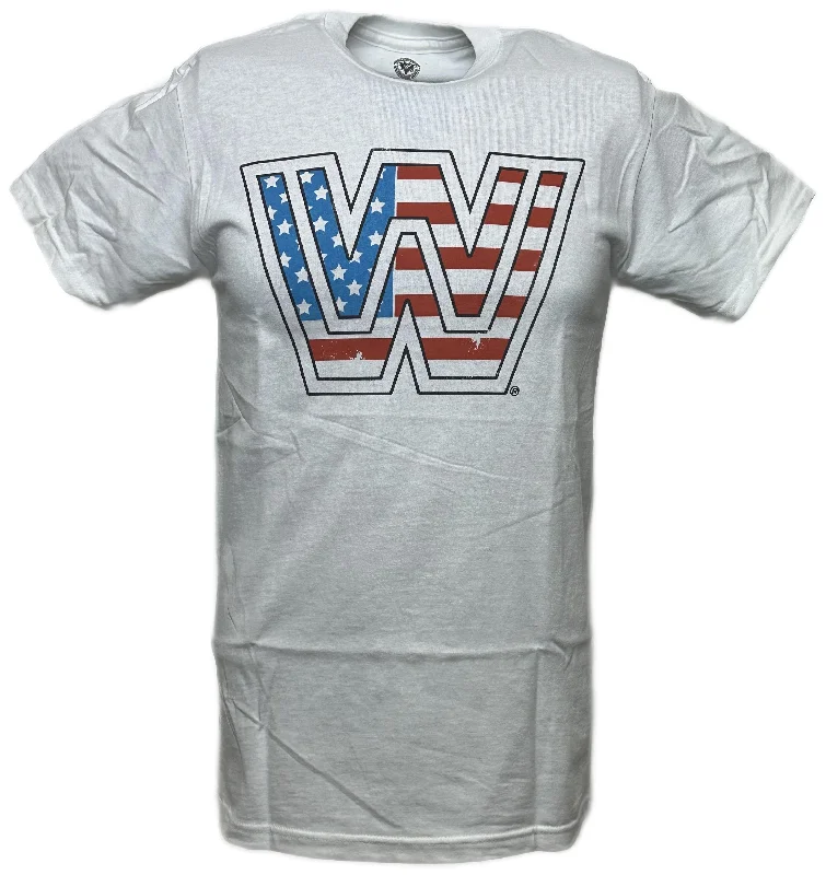 T-Shirt for Slim Fit Design-WWE Logo American Flag Mens Lightweight USA White T-shirt