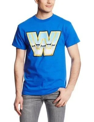 Custom T-Shirt for Men-WWE Retro Logo Mens Royal Blue T-shirt